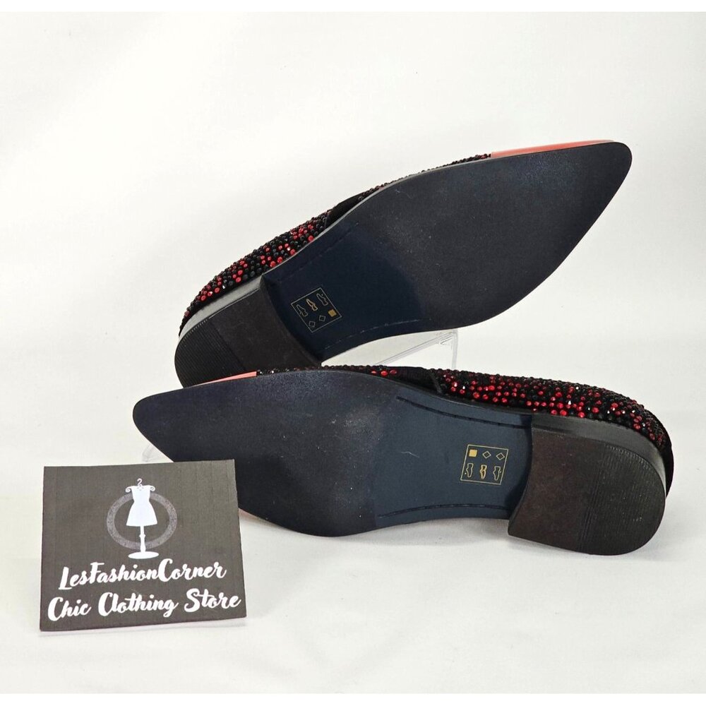 Bolano Men's Red/Black Leather Desta Dress Shoes Rhinestone Loafers Sz 7.5 1802 - Picture 9 of 16